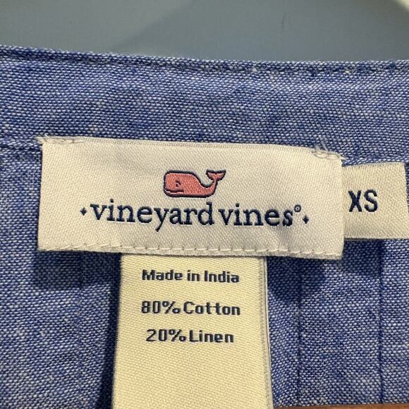 Vineyard Vines Tunic Dress Womens Extra Small Blue Cotton Linen Pintuck Boho XS - Picture 2 of 12